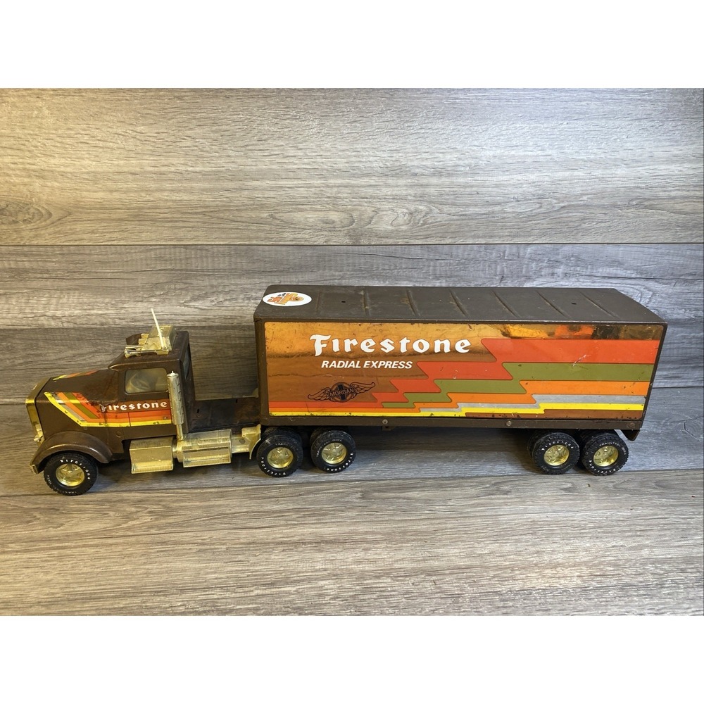 Vtg NYLINT FIRESTONE 18 Wheeler Semi GOLD Radial Express 341-F‎ Pressed Steel